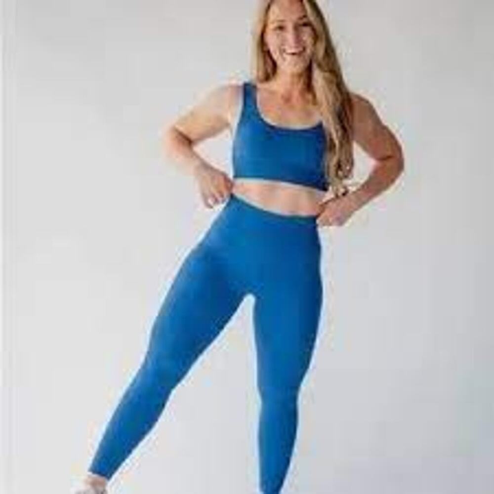 P'Tula Mayra Legging Womens Size Medium Pacific Blue EUC Activewear Yoga Running